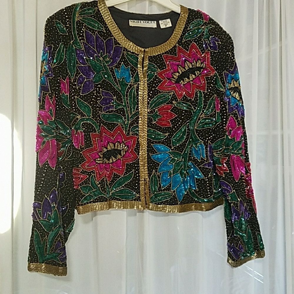 Silk multi sequin beaded crop jacket